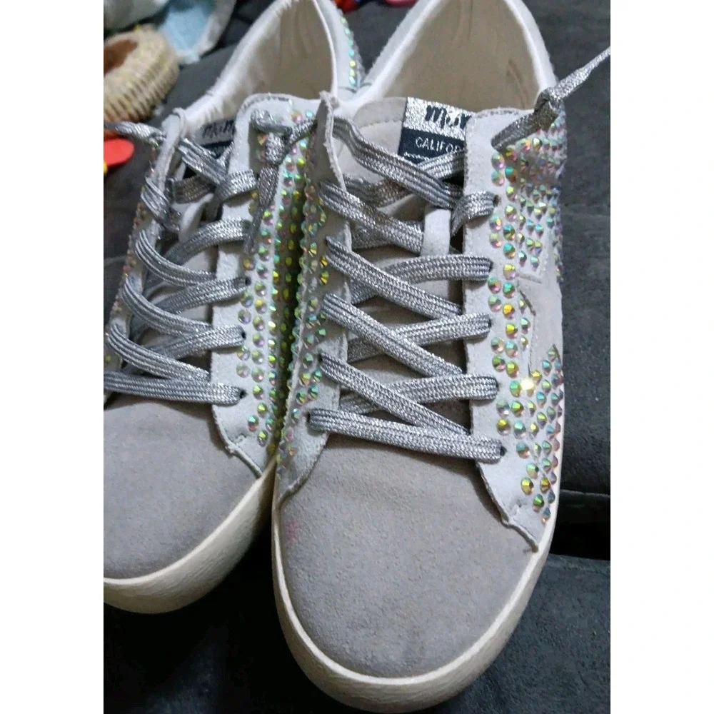 Mi.iM Women's Fashion Gray Rhinestone Sneakers Shoes Sparkle Blue Green EUC
